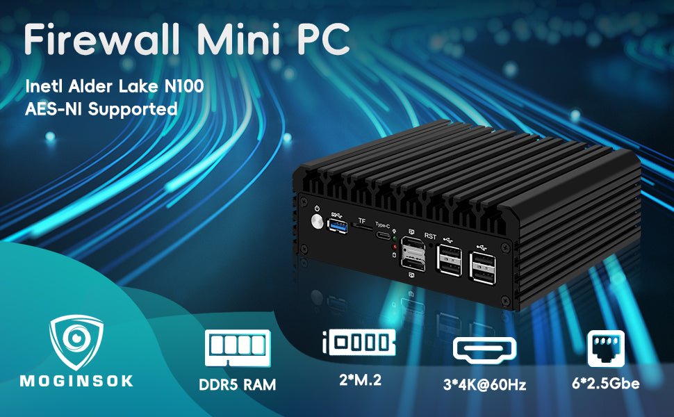 MOGINSOK 2.5GbE Firewall Appliance Mini PC, N100/I3 N305 Fanless Mini