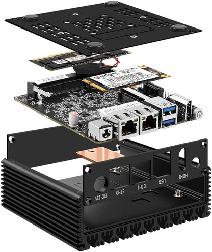 MOGINSOK Micro Firewall Appliance,Intel Quad Core N3700 TDP 6W DDR3L RAM MSATA SSD Dual Ethernet Fanless Linux Mini PC AES-NI