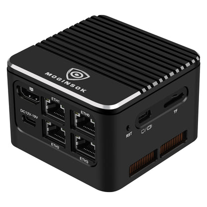 MOGINSOK Ultra Small 2.5GbE Firewall Appliance Mini PC, 4x2.5GbE Intel I226V Nics 12th Gen Intel N100(4C/4T up to 3.4GHz) Portable Firewall Mini Computer Pfsense Router 8/16GB LPDDR5 RAM M.2 PCIE 3.0 NVMe SSD TDP 6W/15W Support AES-NI